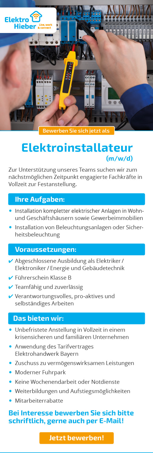 Elektroinstallateur (m/w/d) Elektro-Hieber Schwabmünchen