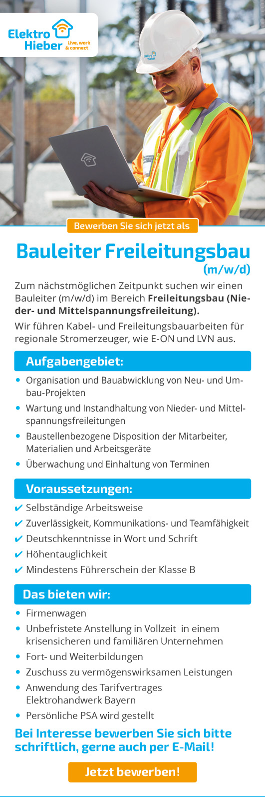 Bauleiter Freileitungsbau (m/w/d) Elektro-Hieber Schwabmünchen